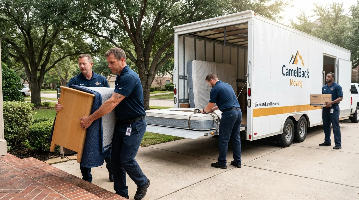 Crew loading residential truck for cross-state move from Washington, CT